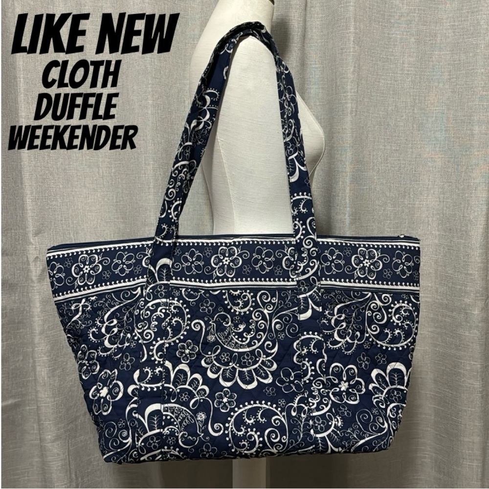 Cotton Cloth Tote-Blue/White-EUC-ZipTop